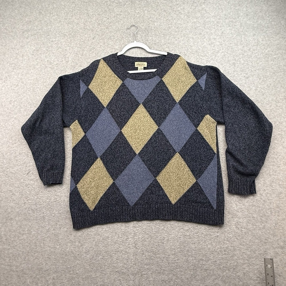 St Johns Bay Sweater Blue Argyle Men's Size L Pullover Knit Vintage Dad Granndpa